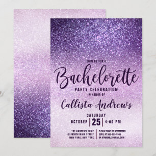 Girly Lila Triple Glitter Bachelorette Inbjudningar