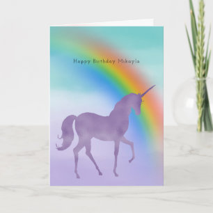 Girly Lila Unicorn Rainbow Personlig Namn Kort