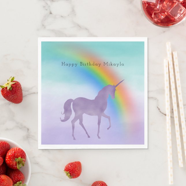 Girly Lila Unicorn Rainbow Personlig Pappersservett (Insitu)