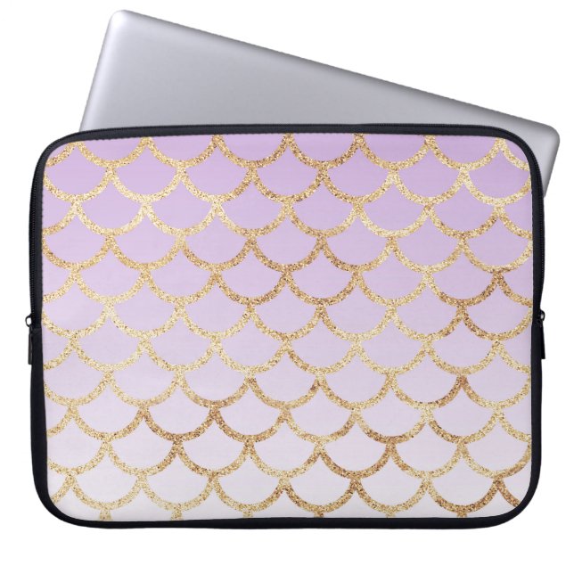 Girly Lilac Purple Gold Mermaid Glitter Sparkles Laptop Fodral (Framsidan)