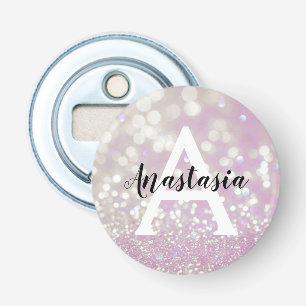 Girly Lilac Shimmer Glitter Sparkles Monogram Namn Flasköppnare