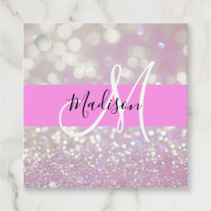 Girly Lilac Shimmer Glitter Sparkles Monogram Namn Gåvor Etiketter