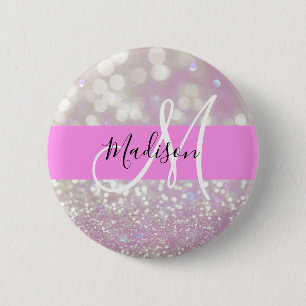 Girly Lilac Shimmer Glitter Sparkles Monogram Namn Knapp