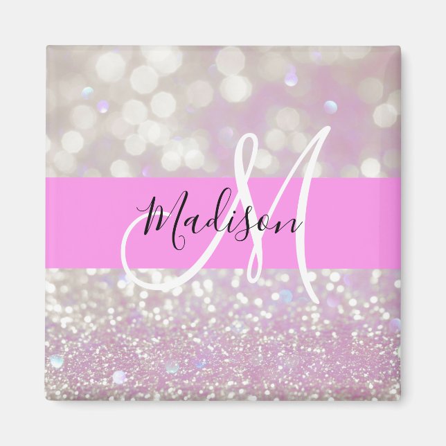 Girly Lilac Shimmer Glitter Sparkles Monogram Namn Magnet (Framsidan)