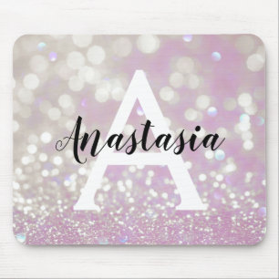 Girly Lilac Shimmer Glitter Sparkles Monogram Namn Musmatta