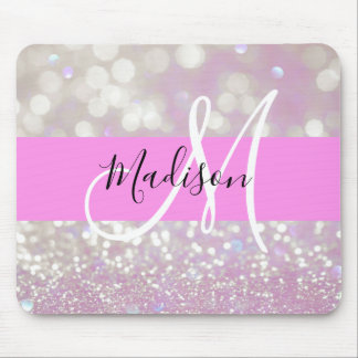 Girly Lilac Shimmer Glitter Sparkles Monogram Namn Musmatta