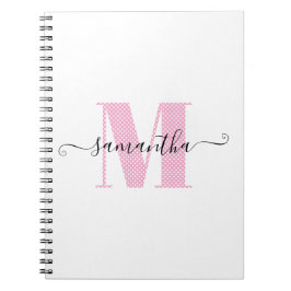Girly Ljus rosa och White Polka Dot Monogram Anteckningsbok