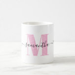 Girly Ljus rosa och White Polka Dot Monogram Kaffemugg<br><div class="desc">Byt ljusa rosa färg i det enda brev-monogrammet. Behålla den monokulära textbetalaren bakom den vita polka-punktens sömlösa panelgrafik för att underhålla detta tema. Produkten är designad för behålla av den vita bakgrunden färg. Skapa ditt eget giftigt namn och monogramdekal för inbjudan.</div>