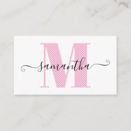 Girly Ljus rosa och White Polka Dot Monogram Visitkort