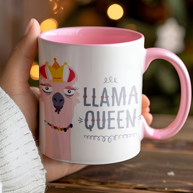 Girly Llama Queen Illustration Mugg (Be a llama queen not a drama queen with this ultra quirky and hilarious mug.)
