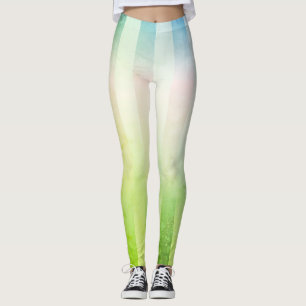 Girly Long Lodrät Rand Grönt och Blue Leggings