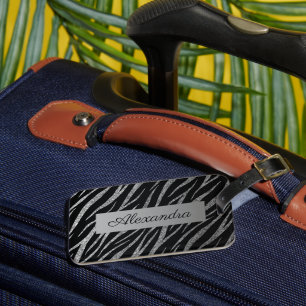 Girly Luxury Silver och Black Classy Zebra tryck Bagagebricka