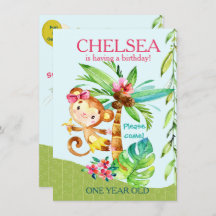 Girly Lycklig-apan-blåfågeldagen Inbjudan