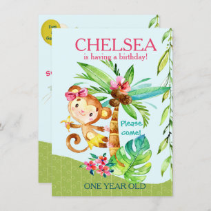 Girly Lycklig-apan-blåfågeldagen Inbjudan