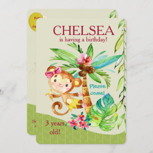 Girly Lycklig-apans födelsedag Inbjudan