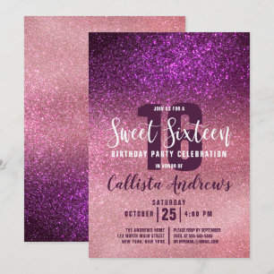 Girly Magenta Rosa Triple Glitter Ombre Sweet 16 Inbjudningar