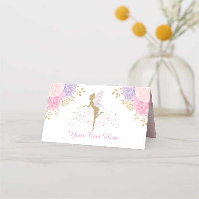 Girly Magic Garden Fairy Birthday Baby Shower Placeringskort (Framsida)