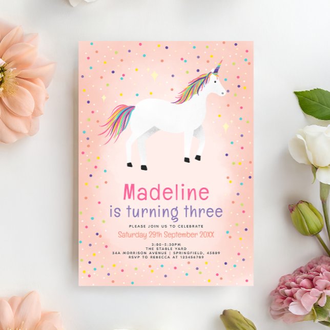 Girly Magical Cute Pink Unicorn Kids Birthday Inbjudningar (Skapare uppladdad)