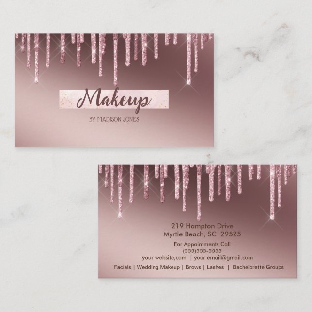 Girly Makeup Artist Glitter Affärskort Visitkort (Fram/baksida)