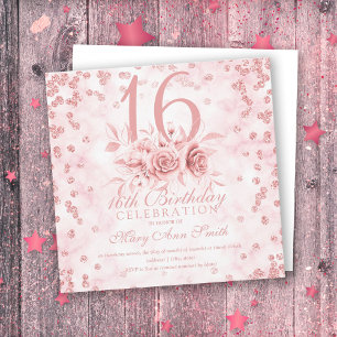 Girly Marble Glitter Ro Guld Blommigt Sweet 16th I