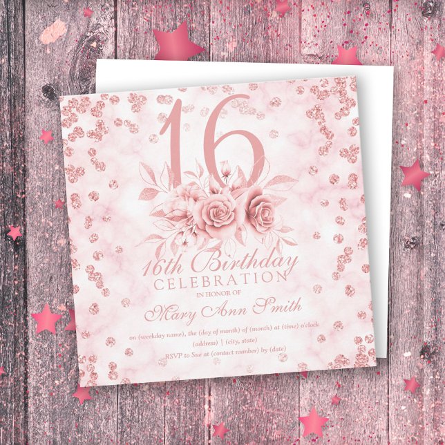 Girly Marble Glitter Ro Guld Blommigt Sweet 16th I (Skapare uppladdad)