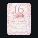 Girly Marble Glitter Ro Guld Blommigt Sweet 16th I Magnet<br><div class="desc">Elegant 16:e Födelsedagsfesten Ro Blommigt Marble Glitter Confetti inbjudningsmall. Med en modern blomma arrangemang.</div>