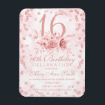 Girly Marble Glitter Ro Guld Blommigt Sweet 16th I Magnet<br><div class="desc">Elegant 16:e Födelsedagsfesten Ro Blommigt Marble Glitter Confetti inbjudningsmall. Med en modern blomma arrangemang.</div>