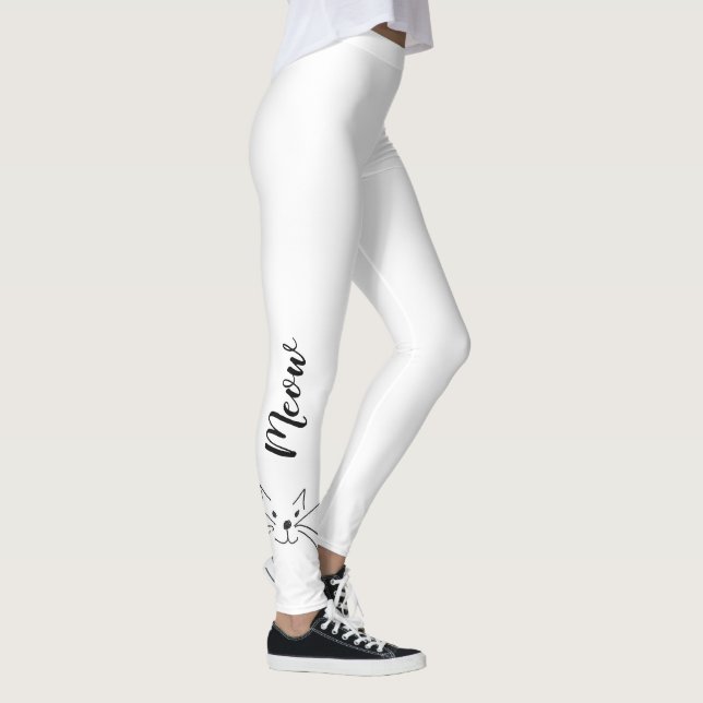 Girly "Meow" Cat Lover's Simply Elegant White Leggings (Höger)