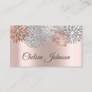 Girly Metallic Ro Guld & Glitter Dahlia Flower Visitkort