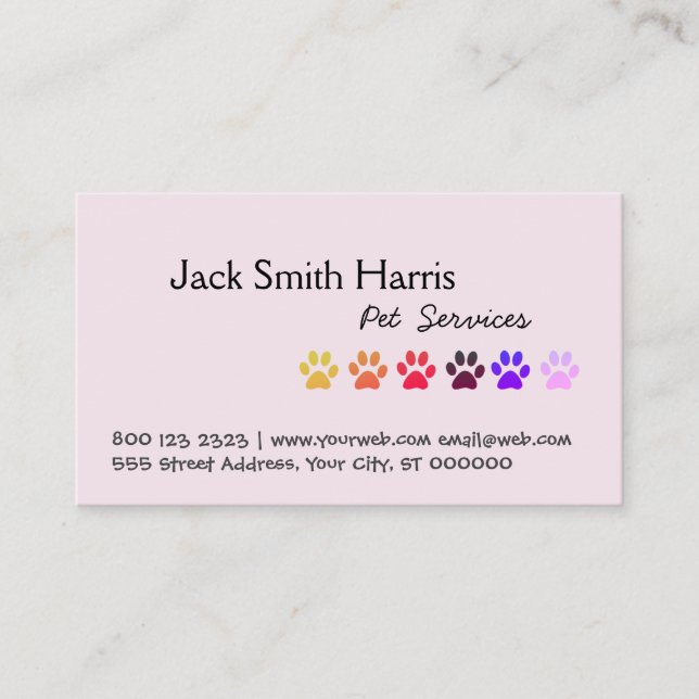 Girly Miami Tassar, Pet Sitter, Pet Groomer, Vet Visitkort (Framsida)
