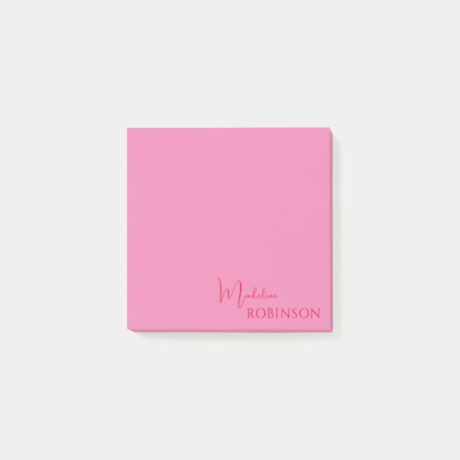 Girly minimalist Rosa Red Monogram Post-it Block (Framsida)
