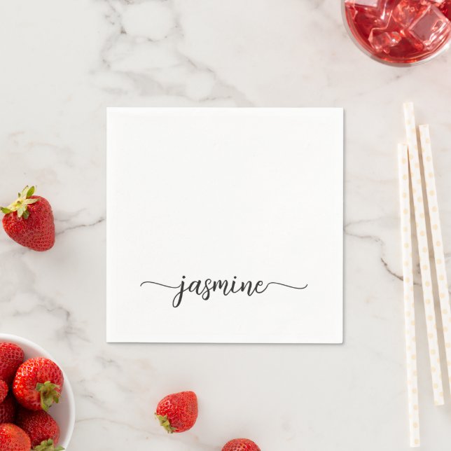 Girly Minimalist White Monogram Calligraphy Script Pappersservett (Insitu)