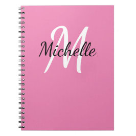 Girly Minimum Rosa Monogram Namn + Initial Anteckningsbok