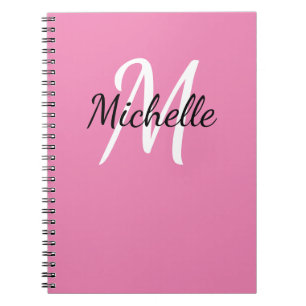 Girly Minimum Rosa Monogram Namn + Initial Anteckningsbok