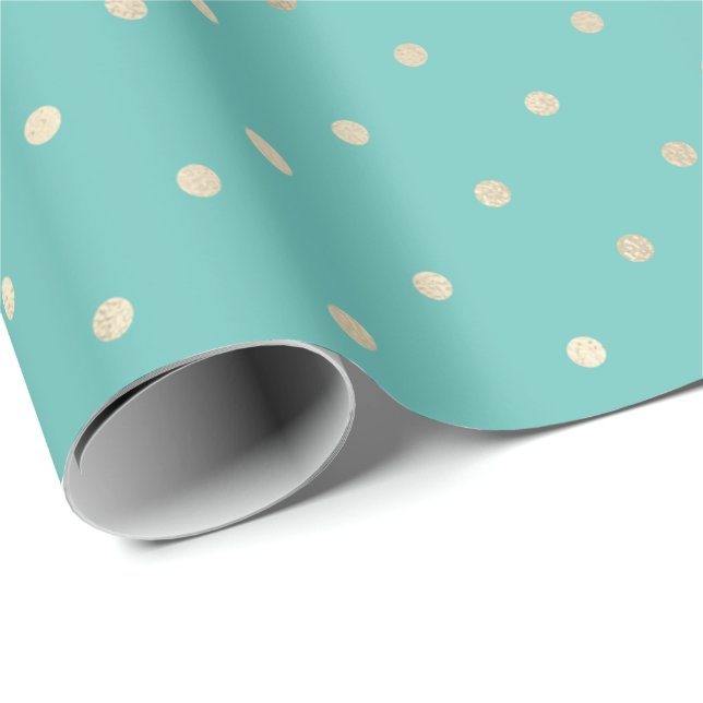 Girly Mint Glam Guld Dots Presentpapper (Rullad Hörn)
