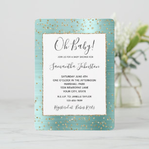 Girly Mint Glam Guld Gnistra Confetti Baby Shower Inbjudningar