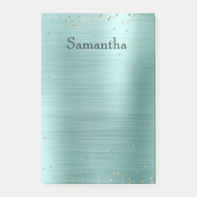 Girly Mint Glam Guld Gnistra Lila Confetti Post-it Block (Framsida)