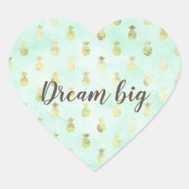 Girly Mint Glam Guld Tropical Pineapples Hjärtformat Klistermärke