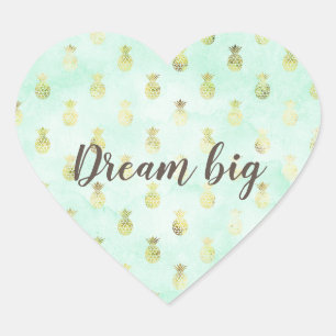 Girly Mint Glam Guld Tropical Pineapples Hjärtformat Klistermärke