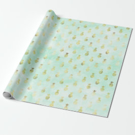 Girly Mint Glam Guld Tropical Pineapples Presentpapper