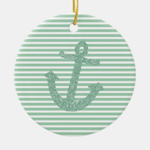 Girly Mint Glitter Anchor Julgransprydnad Keramik