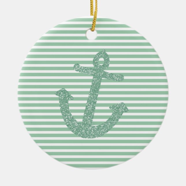 Girly Mint Glitter Anchor Julgransprydnad Keramik (Framsidan)