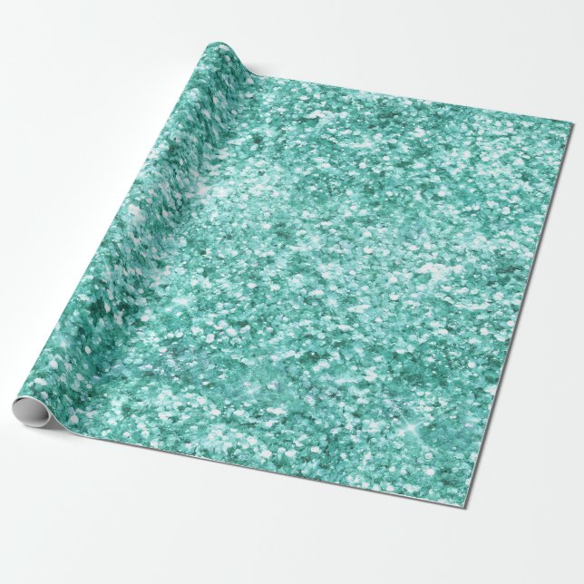 Girly Mint Glitter Confetti Presentpapper (Utrullad)