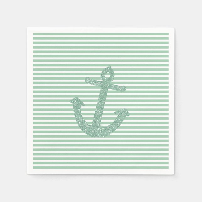 Girly Mint Glitter Nautical Anchor Möhippa Pappersservett (Framsidan)