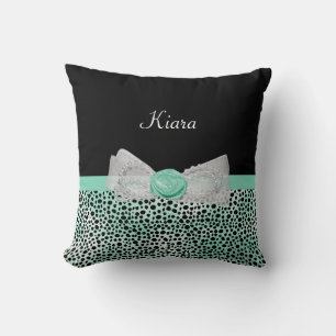 Girly Mint Grönt Cheetah skriver ut cute Bow med N Kudde