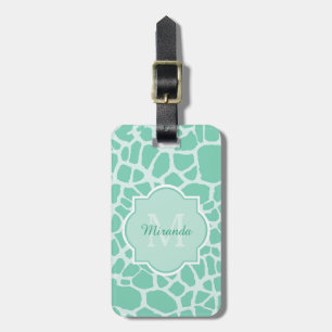 Girly Mint Grönt Giraffe Print Monogram och Namn Bagagebricka