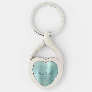Girly Mint Guld Glam Gnistra Confetti Twisted Heart Silverfärgad Nyckelring