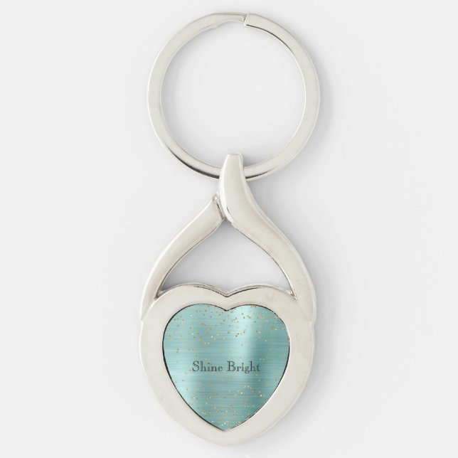 Girly Mint Guld Glam Gnistra Confetti Twisted Heart Silverfärgad Nyckelring (Framsidan)