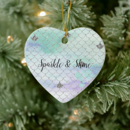 Girly Mint Lila Silver Glitter Sjöjungfru Julgransprydnad Keramik