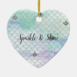 Girly Mint Lila Silver Glitter Sjöjungfru Julgransprydnad Keramik